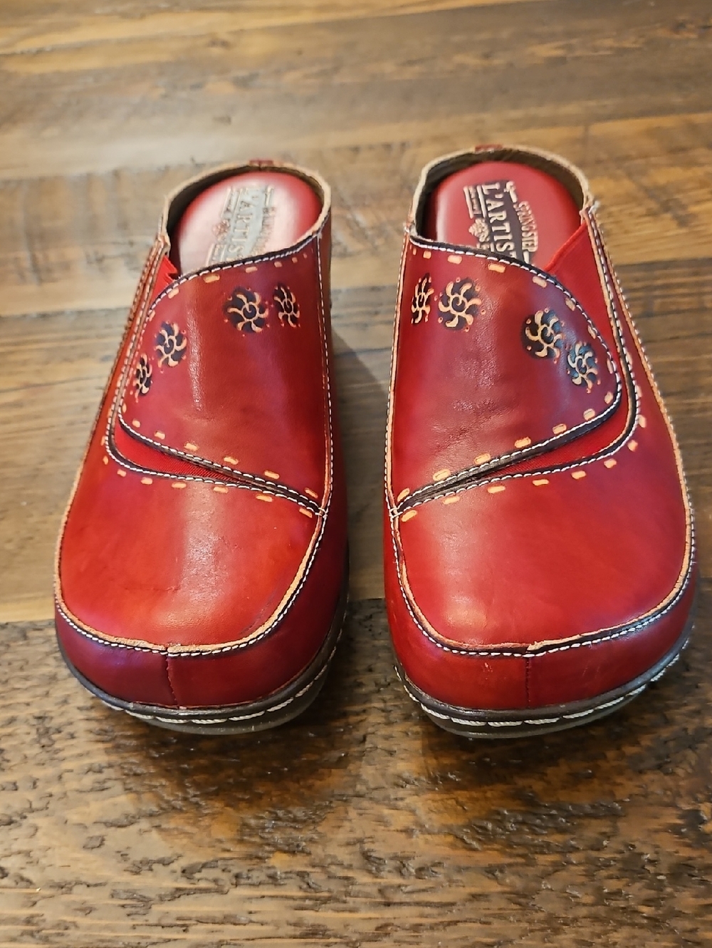 Worn Once L'Artiste Hand Painted Chino Red Leather Slip-On Clogs